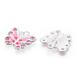 Alloy Enamel Pendants, with Rhinestones, Butterfly Charms, Pearl Pink, 21x22x3.7mm, Hole: 2.5mm(FIND-WH0417-27F)