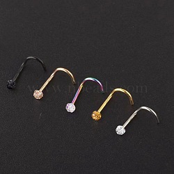 304 Stainless Steel Rhinestone Round Ball Fishtail Nose Rings, Stainless Steel Color, 7mm, Pin: 0.8mm, Head: 3mm(WGE5A2F-12)