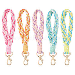 5Pcs 5 Colors Handmade Macrame Cotton Wristlet Bracelet Keychain Pendant Decoration, for Luggage Keychain Backpack Decoration, Mixed Color, 180~185x25x13mm, 1pc/color(HJEW-GL0001-15)