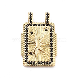 Rack Plating Brass Micro Pave Cubic Zirconia Pendants, Cadmium Free & Lead Free, Long-Lasting Plated, Rectangle with Sun Pattern, Real 18K Gold Plated, 27x17x4.5mm, Hole: 2.5x4mm(KK-G512-27G)