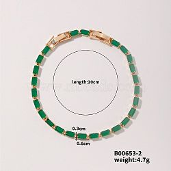 Elegant and Versatile Rectangle Brass Glass Bracelets for European and American Fashion, Green, 7-7/8 inch(20cm)(QW9736-2)