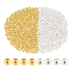 GOMAKERER 2000Pcs 2 Colors Brass Smooth Round Beads, Seamed Spacer Beads, Mixed Color, 3mm, Hole: 1mm, 1000pcs/color(KK-GO0001-89)