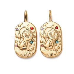 304 Stainless Steel Pendants, with Colorful Rhinestone, Oval with Twelve Constellations Charms, Golden, Leo, 29x13x3~3.5mm, Hole: 4x2mm(STAS-C184-10G-11)