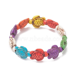 Dyed Synthetic Turquoise Tortoise Beaded Stretch Bracelet for Kids, Colorful, Inner Diameter: 1-7/8 inch(4.7cm)(BJEW-JB09389-01)