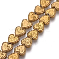 Non-magnetic Synthetic Hematite Beads Strands,  Vacuum Plating, Heart with Chinese Knot, Golden Plated, 8x8x2.5mm, Hole: 0.8mm, about 52~56pcs/strand, 15.35''~16.54 inch(39~42cm)(G-O191-05A)