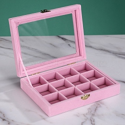 Flock with Glass Jewelry Display Box, Pearl Pink, 20x15x5cm(PW-WG61213-09)