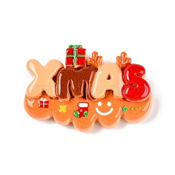 Christmas Opaque Resin Decoden Cabochons, Word Xmas, Sandy Brown, 23x32x7mm(RESI-N039-114C)