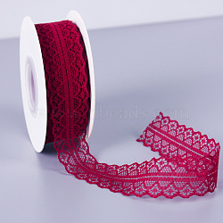 25 Yards Flat Cotton Lace Trims, Flower Lace Ribbon for Sewing and Art Craft Projects, Cerise, 1-1/8 inch(30mm), 25 Yards/Roll(SENE-PW0017-02E)