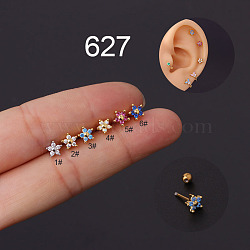 Flower 316L Surgical Stainless Steel Micro Pave Cubic Zirconia Cartilage Earrings, Golden, Clear AB, 6mm, Pin: 0.8mm(WG558ED-04)