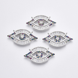 Brass Micro Pave Cubic Zirconia Pendants, Eye, Colorful, Platinum, 17x30x3.5mm, Hole: 1.2mm(ZIRC-T005-027P)