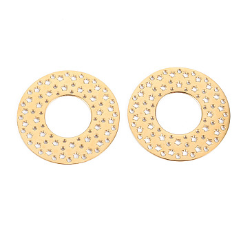 304 Stainless Steel Filigree Joiners Links, Laser Cut, Flat Round, Real 14K Gold Plated, 28x0.5mm, Hole: 1mm