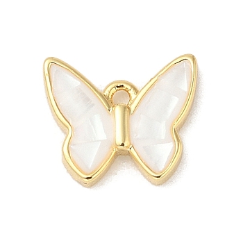 Rack Plating Brass & Shell Butterfly Charms with Epoxy Resin, Long-lasting Plated, Cadmium Free & Lead Free, Real 18K Gold Plated, White, 8.5x10x2mm, Hole: 1mm