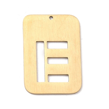 Ion Plating(IP) 304 Stainless Steel Pendants, Rectangle with Alphabet, Hollow, Letter.E, 32x22x1mm, Hole: 1.5mm