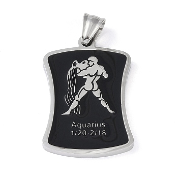 304 Stainless Steel Pendants, with Enamel, Stainless Steel Color, Rectangle with Constellation, Aquarius, 39x26x3mm, Hole: 7x3mm