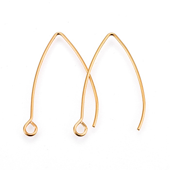 304 Stainless Steel Earring Hooks, Ear Wire, with Horizontal Loop, Golden, 29~30x20x0.9mm, Hole: 2mm, 19 Gauge, Pin: 0.9mm