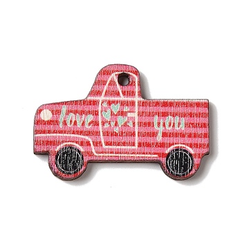 Printed Wood Pendants, Car, Hot Pink, 29x19x2mm, Hole: 1.6mm