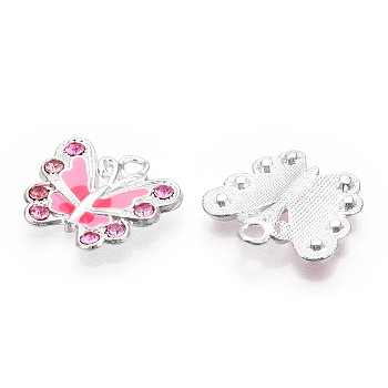 Alloy Enamel Pendants, with Rhinestones, Butterfly Charms, Pearl Pink, 21x22x3.7mm, Hole: 2.5mm