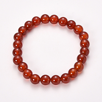 Natural Red Agate Beaded Stretch Bracelets, Grade A, Dyed, Round, 2-1/8 inch(55mm), Bead: 8~9mm