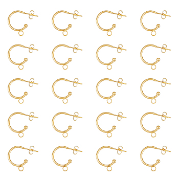20Pcs 304 Stainless Steel Stud Earrings, Half Hoop Earring Findings, with Horizontal Loops and 20Pcs Ear Nuts, Golden, 24x20x3mm, Pin: 0.7mm