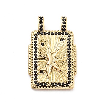 Rack Plating Brass Micro Pave Cubic Zirconia Pendants, Cadmium Free & Lead Free, Long-Lasting Plated, Rectangle with Sun Pattern, Real 18K Gold Plated, 27x17x4.5mm, Hole: 2.5x4mm