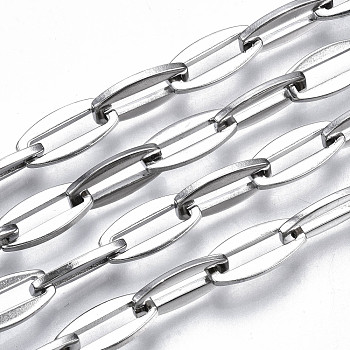 304 Stainless Steel Link Chains, with Spool, Unwelded, Nickel Free, Oval, Stainless Steel Color, 13.5x6.5x1.3mm, about 32.8 Feet(10m)/roll
