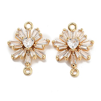 Brass Pave Clear Cubic Zirconia Connector Charms, Flower Links, Real 18K Gold Plated, 19.5x15x5mm, Hole: 1.5mm and 1.2mm