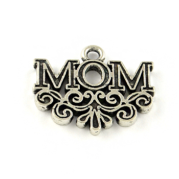 Mother's Day Theme, Word Mom Tibetan Style Alloy Pendant Enamel Settings, Cadmium Free & Lead Free, Antique Silver, 17x20x2mm, Hole: 1.5mm, about 516pcs/860g