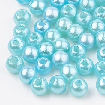 ABS Plastic Beads, Imitation Pearl , Round, Cyan, 6x5.5mm, Hole: 1.5mm, about 4700pcs/500g