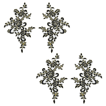 Flower Polyester Computerized Embroidery Sew on Ornament Accessories, Ethnic Style Lace Embroidery Appliques, Black, 235x145x1.5mm