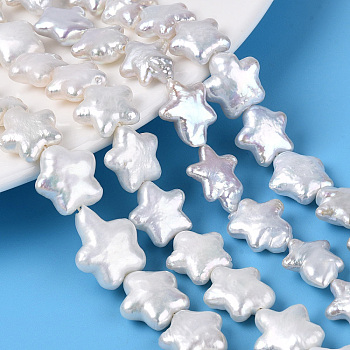 Natural Baroque Keshi Pearl Beads Strands, Nucleated Pearl, Star, Seashell Color, 9.5~16.5x10~14.5x2.5~8mm, Hole: 0.6mm, about 14~17pcs/strand, 7.28~7.68 inch(18.5~19.5cm)