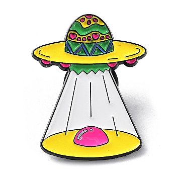Easter Egg UFO Enamel Pins, Black Alloy Badge for Backpack Cloths Hats Jacket, Gold, 30.5x24x1.5mm