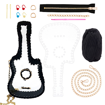 DIY Guitar Shape Purse Knitting Kit, Including Acrylic Bag Frame, Iron Cable Chain Bag Strap & Chains, D-rings, Aluminum Alloy Crochet Hook, Plastic Marking Buckles & Needles, Zipper, Cotton Cords, Mixed Color