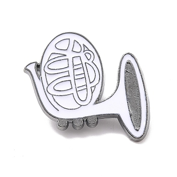 French Horn Enamel Pin, Musical Instruments Alloy Badge for Backpack Clothes, Gunmetal, White, 24.5x28x1.5mm