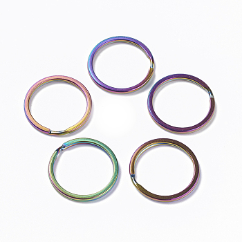 Ion Plating(IP) 304 Stainless Steel Split Key Rings, Keychain Clasp Findings, Rainbow Color, 25x2mm