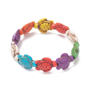 Dyed Synthetic Turquoise Tortoise Beaded Stretch Bracelet for Kids, Colorful, Inner Diameter: 1-7/8 inch(4.7cm)
