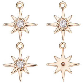 Brass Cubic Zirconia Charms, Star, Nickel Free, Real 18K Gold Plated, 10.5x8.5x2mm, Hole: 1mm, about 20pcs/box