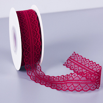 25 Yards Flat Cotton Lace Trims, Flower Lace Ribbon for Sewing and Art Craft Projects, Cerise, 1-1/8 inch(30mm), 25 Yards/Roll