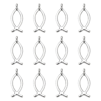 Tibetan Style Alloy Pendants, For Easter, Lead Free & Cadmium Free & Nickel Free, Jesus Fish/Christian Ichthys Ichthus, Antique Silver, 20x8mm, Hole: 2mm
