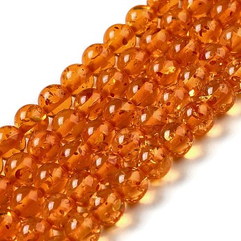 Resin Imitation Amber Beads Strands, Round, Coral, 8mm, Hole: 0.8mm, about 51~52pcs/strand, 16.14''~16.54''(41~42cm)