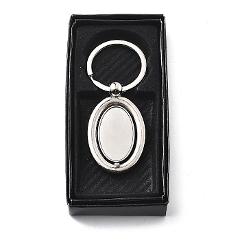 Zinc Alloy Rotating Keychain Clasps, with Iron Split Key Rings, Platinum, Oval, 77mm