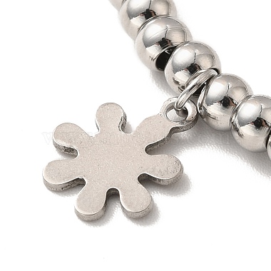 304 Stainless Steel Snowflake Charm Bracelet with 201 Stainless Steel Round Beads for Women(BJEW-B057-19P)-3