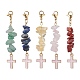 5Pcs 5 Style Natural Mixed Gemstone Chips & Alloy Enamel Cross Pendant Decorations(HJEW-JM01793-S)-1