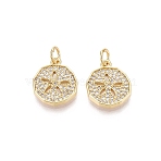 Brass Micro Pave Cubic Zirconia Charms, Flat Round & Sand Dollar Charm, Clear, Real 16K Gold Plated, 14.5x12x2mm, Hole: 3mm(KK-N287-38G)