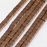 Electroplate Non-magnetic Synthetic Hematite Beads Strands, Cube, Grade A, Copper Plated, 3x3x3mm, Hole: 1mm, about 127pcs/strand, 16 inch(G-J170A-3x3mm-06)