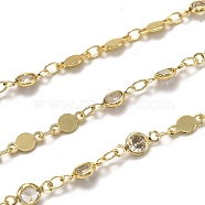 3.28 Feet Brass Link Chains, with Clear Cubic Zirconia, Long-Lasting Plated, Soldered, Golden, Links: 8x4.1x0.6mm and 10.1x4.6x2.2mm(X-CHC-L039-05G)