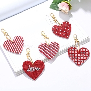DIY Heart Keychain Diamond Painting Kits, for Valentine Day, including Acrylic Board, Alloy Clasps, Resin Rhinestones, Diamond Sticky Pen, Tray Plate & Glue Clay, Red, Heart: 60x60mm, 5pcs/set(DIAM-PW0001-163)