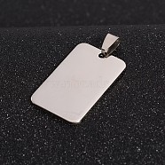 Rectangle 201 Stainless Steel Tag Pendants, Stainless Steel Color, 36x22.5x1.5mm, Hole: 4x9mm(STAS-I032-120)