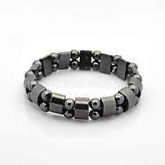 Magnetic Hematite Tow Row Rectangle and Round Beads Stretch Bracelets for Valentine's Day Gift, 60mm(BJEW-M066-11)