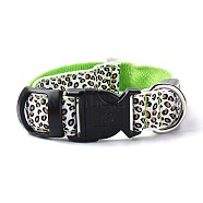 Adjustable Polyester LED Dog Collar, with Water Resistant Flashing Light and Plastic Buckle, Built-in Battery, Leopard Print Pattern, Spring Green, 355~535mm(MP-H001-A13)