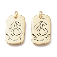 Brass Pendants, with Jump Rings, Long-Lasting Plated, Rectangle with Male Gender Sign, Word Very Love You, Antique Golden, 21.5x12.5x1.5mm, Hole: 3.5mm(KK-M214-07G)